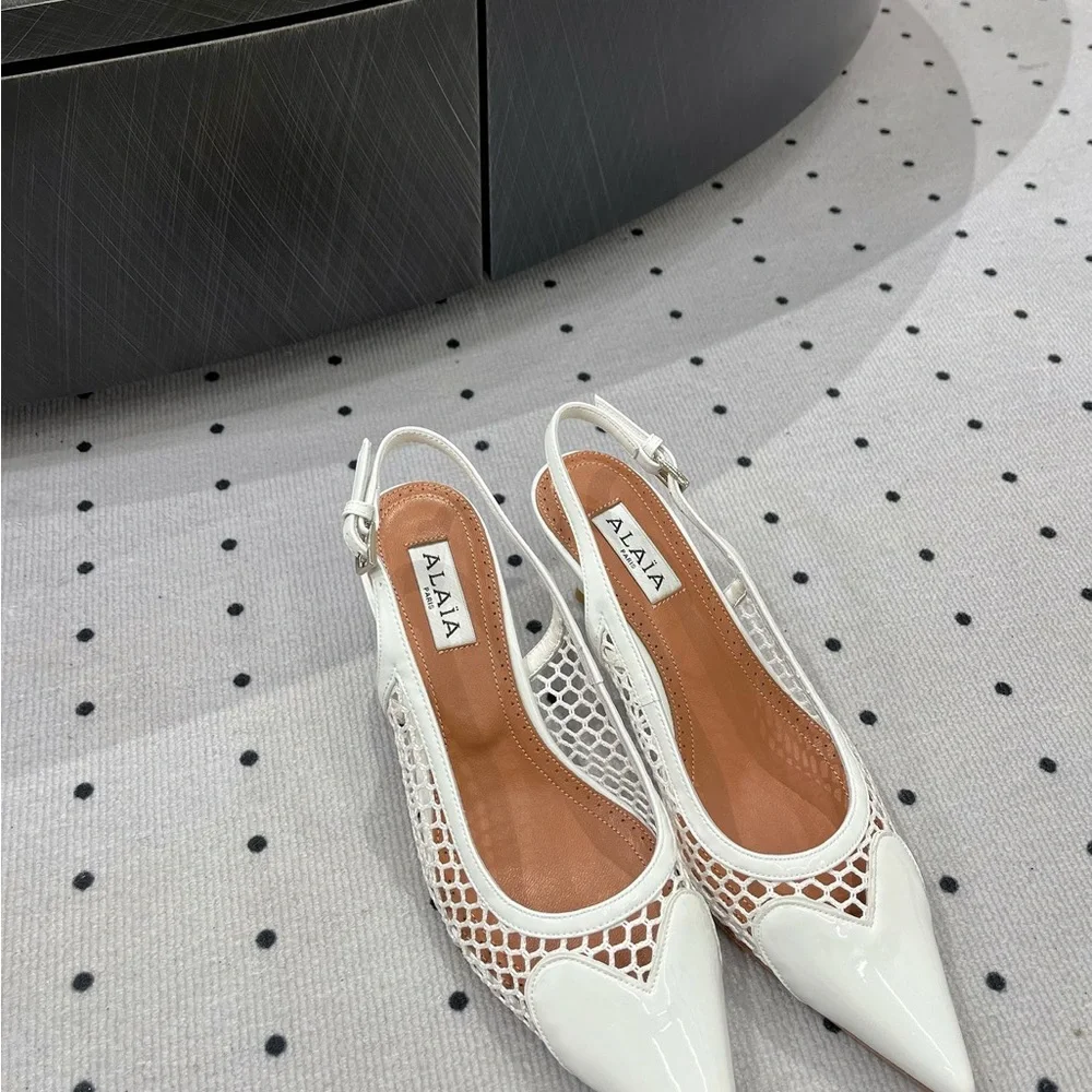 ALAÏA White Mesh Pointed Slingback Heels - Picture 2 of 9